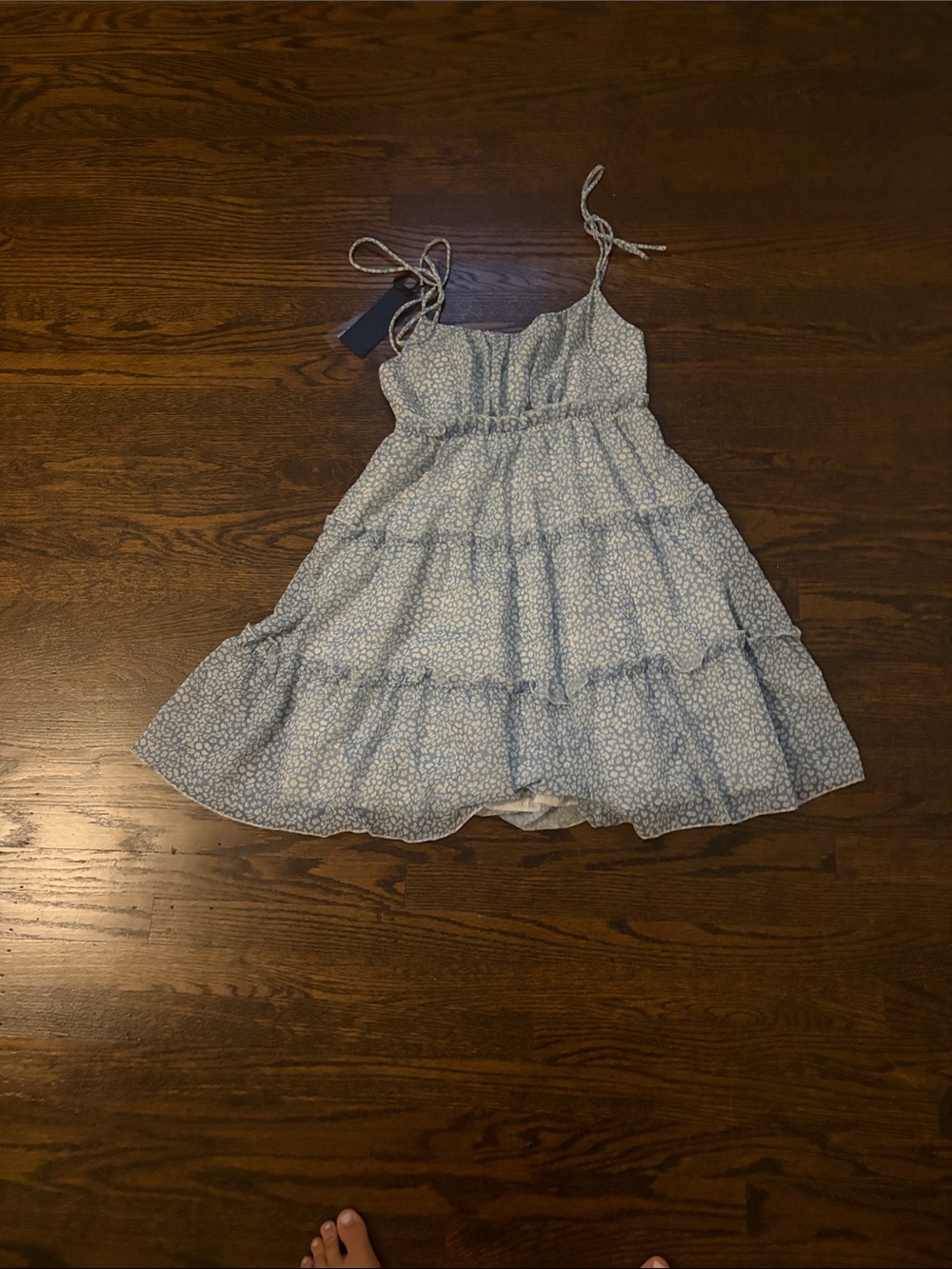 Light Blue Floral Tiered Spaghetti-Strap Kids Dress
